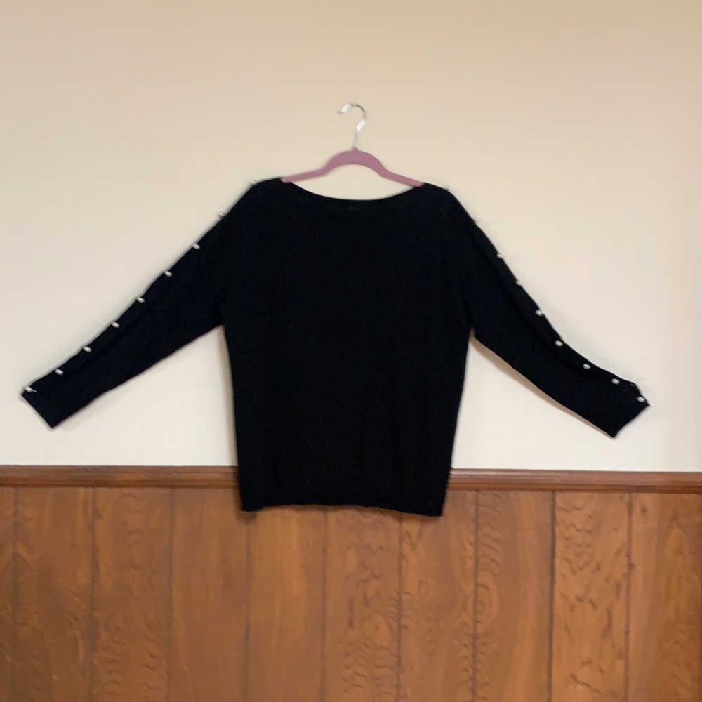 Talbots Black Sweater Size L Faux Pearls